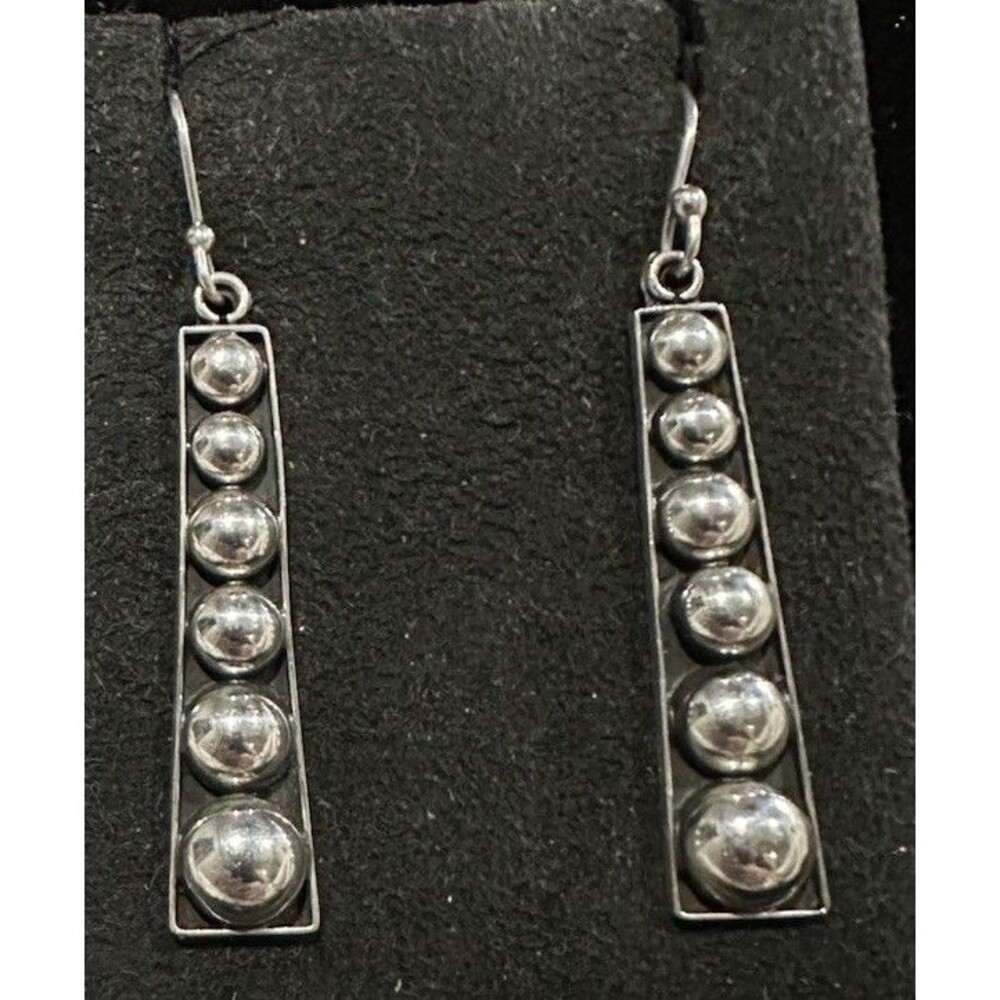 Vintage MEXICO Sterling Silver 925 Dangle Ball Beaded Design Fish Hook EARRINGS